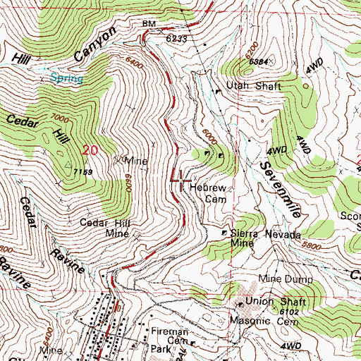 Topographic Map of Hebrew Cemetery, NV