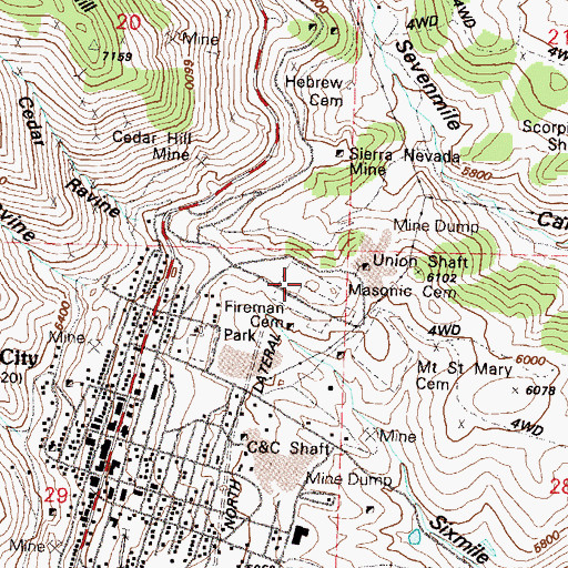 Topographic Map of Masonic Cemetery, NV