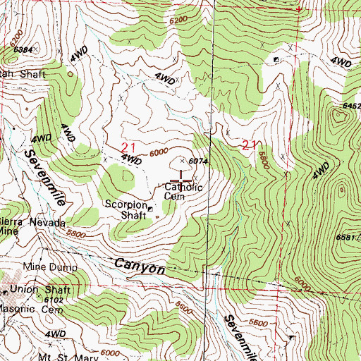 Topographic Map of Catholic Cemetery, NV