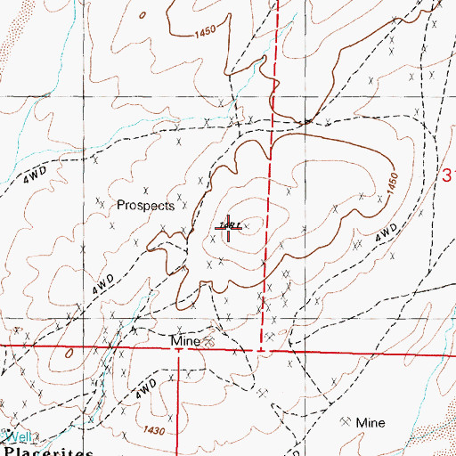 Topographic Map of Placerites Mining District, NV