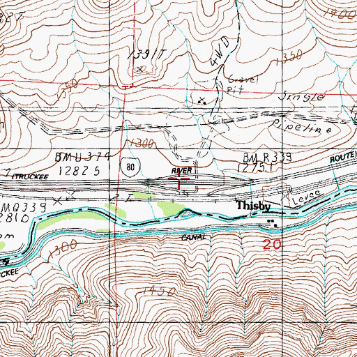 Topographic Map of Thisbe-Derby Dam Interchange, NV