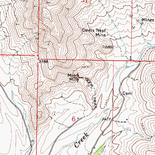 Topographic Map of Myers Mine, AZ