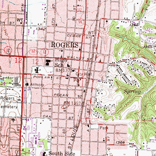 Topographic Map of Rogers Museum Annex (Old Post Office), AR