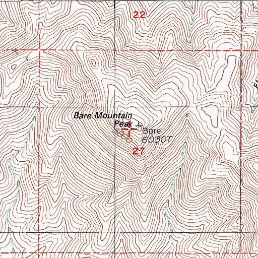 Topographic Map of Bare Mountain Peak, NV