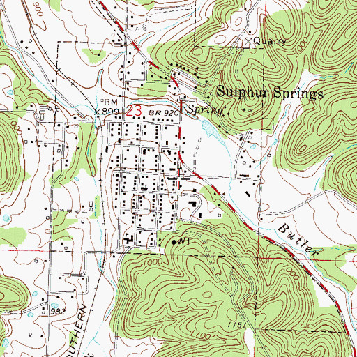 Topographic Map of Sulphur Springs Post Office, AR