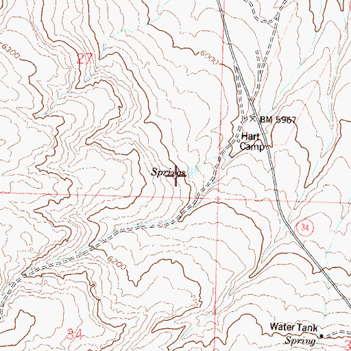 Topographic Map of Harts Springs, NV
