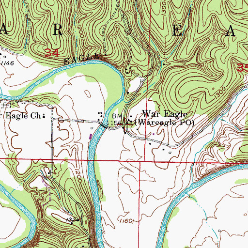 Topographic Map of War Eagle Post Office (historical), AR