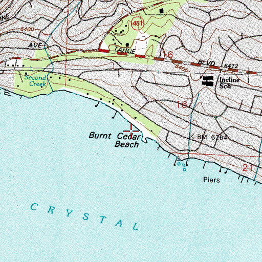 Topographic Map of Burnt Cedar Beach, NV