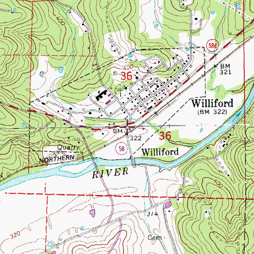 Topographic Map of Williford Post Office, AR