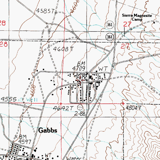 Topographic Map of Gabbs City Hall, NV