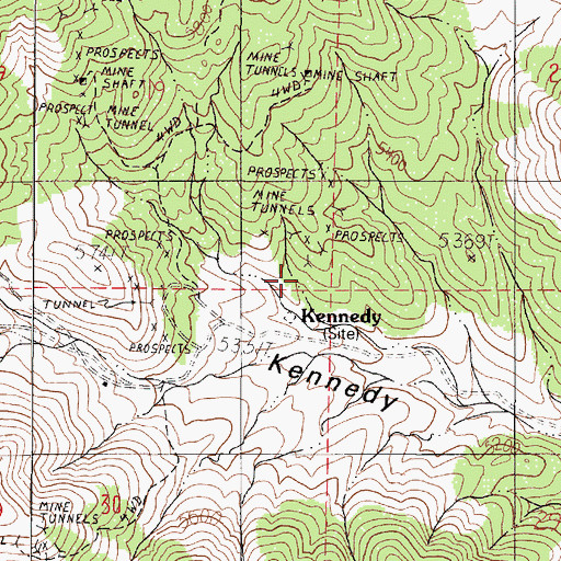 Topographic Map of Kennedy Mine, NV
