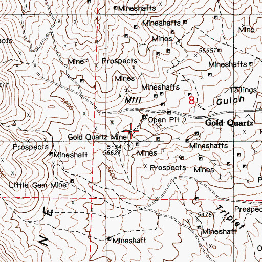 Topographic Map of Gold Quartz Mine, NV