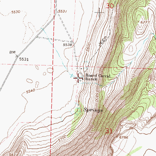 Topographic Map of Board Corral Ranch, NV