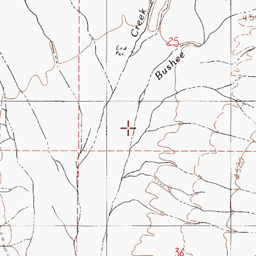 Topographic Map of Bushee Creek, NV