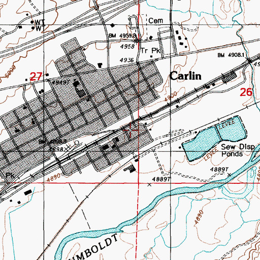 Topographic Map of Carlin, NV