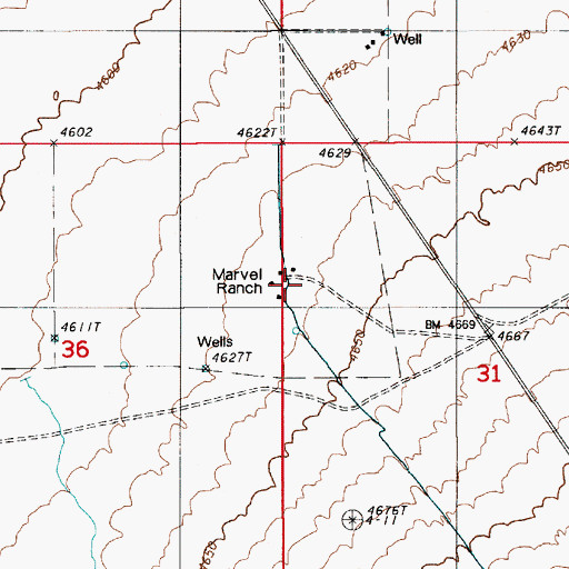 Topographic Map of Marvel Ranch, NV