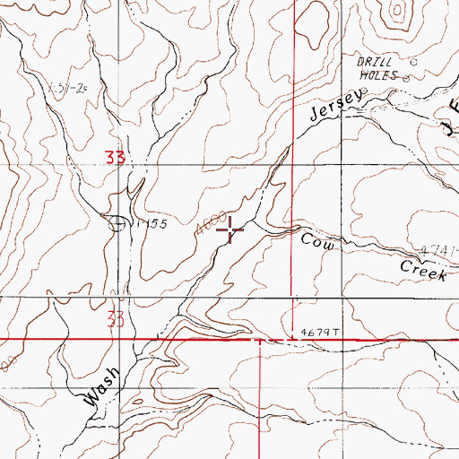 Topographic Map of Cow Creek, NV