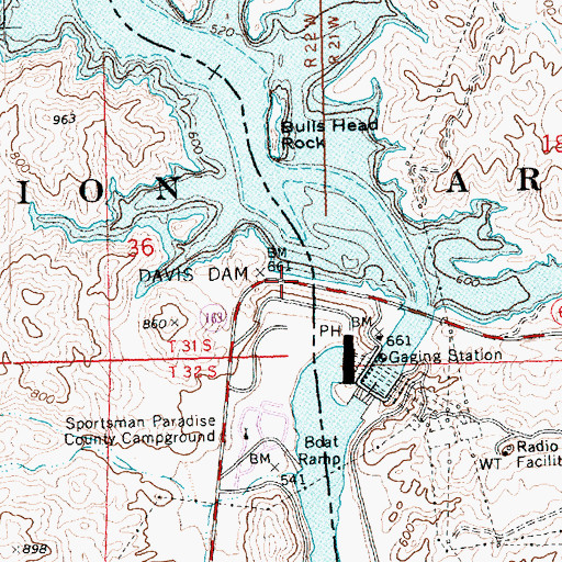 Topographic Map of Davis Dam, NV