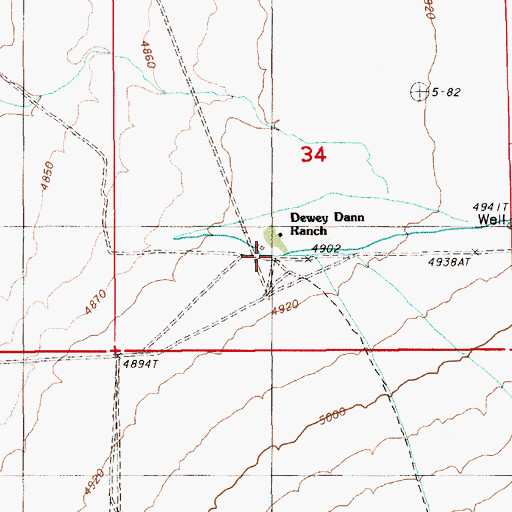 Topographic Map of Dewey Dann Ranch, NV