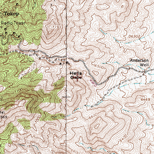Topographic Map of Hells Gate, NV