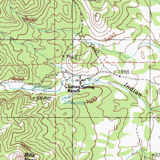 Topographic Map of Indian Spring Ranch, NV