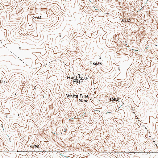 Topographic Map of Huntley Mine, NV