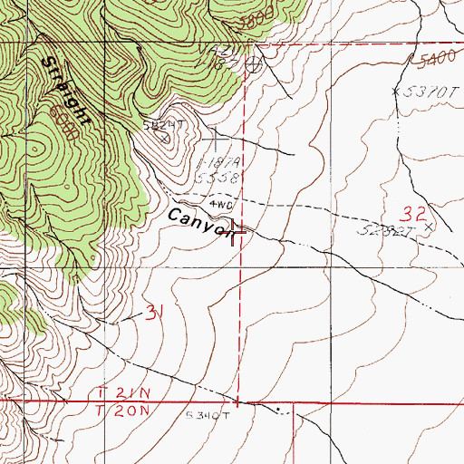 Topographic Map of Straight Canyon, NV