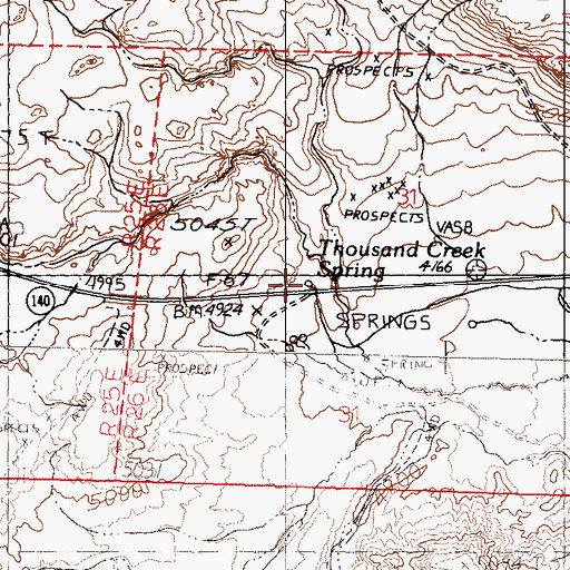 Topographic Map of Thousand Creek Spring, NV