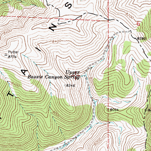 Topographic Map of Upper Bassie Canyon Spring, NV