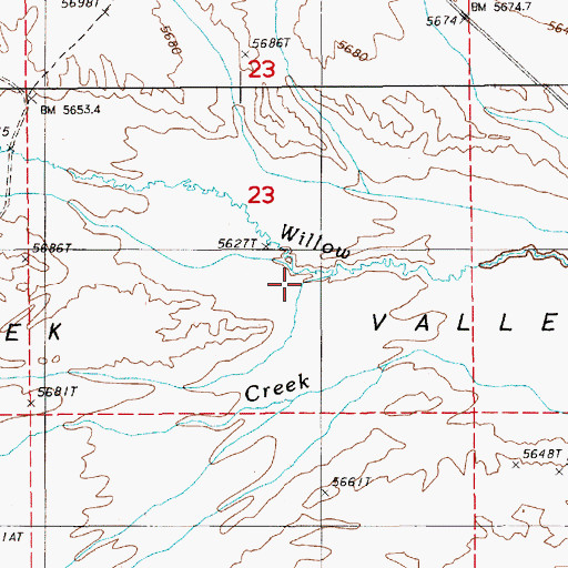 Topographic Map of Willow Creek, NV