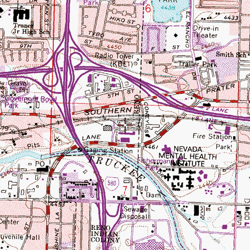 Topographic Map of State Highway Maintenance Shops, NV