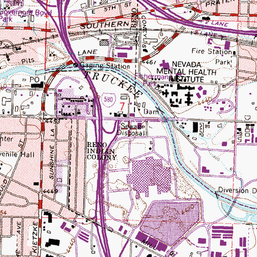 Topographic Map of Reno Sewage Disposal Plant, NV
