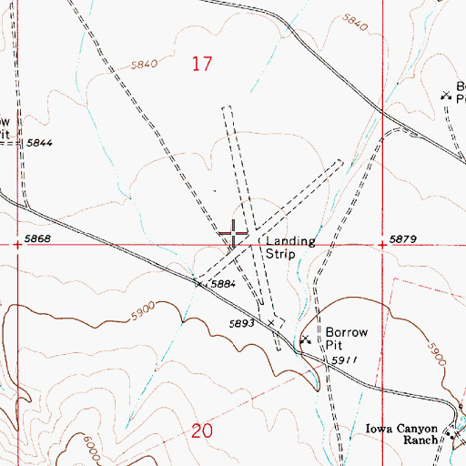 Topographic Map of Iowa Canyon Ranches Landing Strip, NV