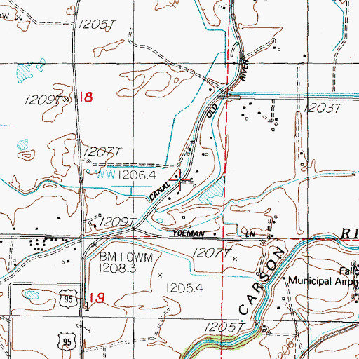 Topographic Map of Old River Community Hall, NV