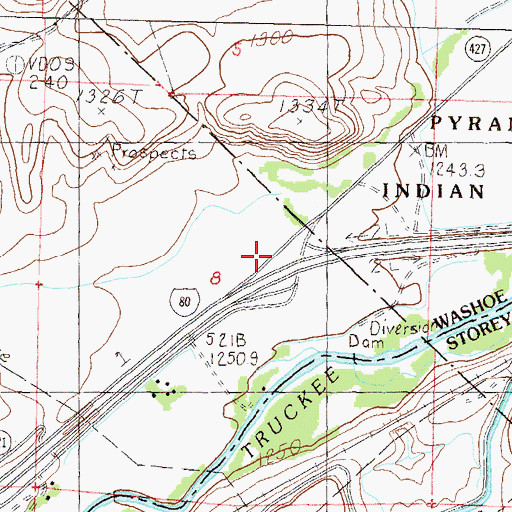 Topographic Map of Wadsworth-Pyramid Lake Interchange, NV