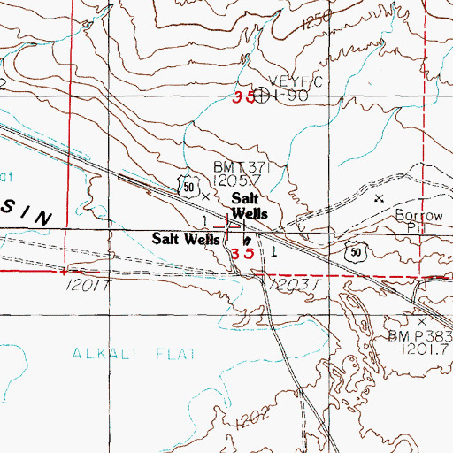 Topographic Map of Salt Well, NV