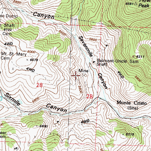 Topographic Map of Monte Cristo Mine, NV