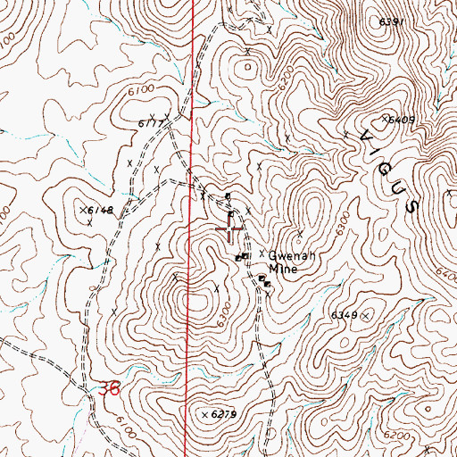 Topographic Map of Gweenah (historical), NV