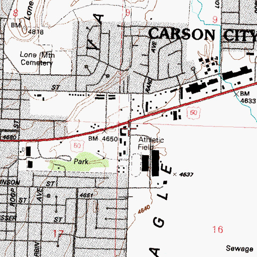 Topographic Map of Carson City Golf Course, NV