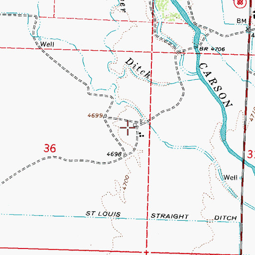 Topographic Map of Dangberg Home Ranch, NV