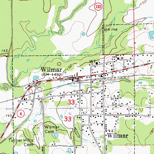 Topographic Map of Wilmar Post Office, AR
