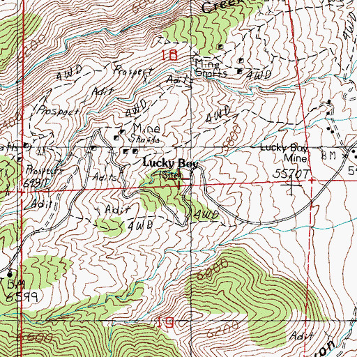 Topographic Map of Lucky Boy Holding Corral (historical), NV