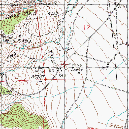 Topographic Map of Lucky Boy Ranch, NV
