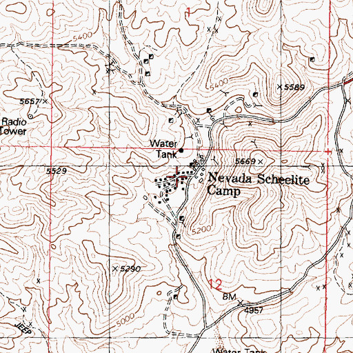 Topographic Map of Nevada Scheelite Mine, NV