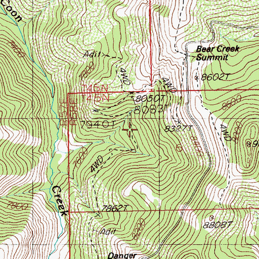 Topographic Map of Coon Creek Mine, NV