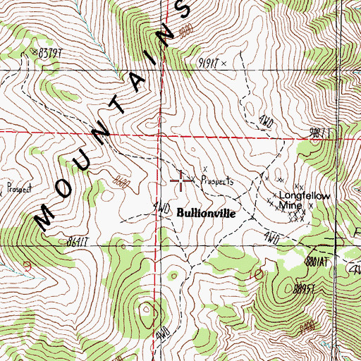Topographic Map of Red Cloud Shaft, NV