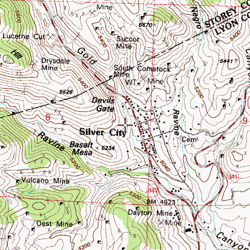 Topographic Map of Silver City Town Hall, NV