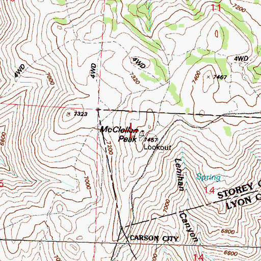 Topographic Map of McClelland Lookout Tower, NV