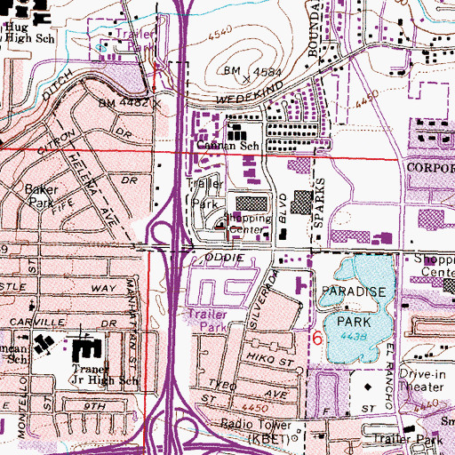 Topographic Map of Oddie Mall, NV