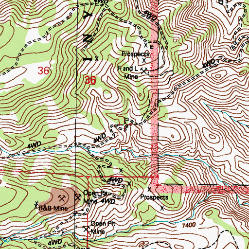 Topographic Map of B and D Mercury Mine, NV